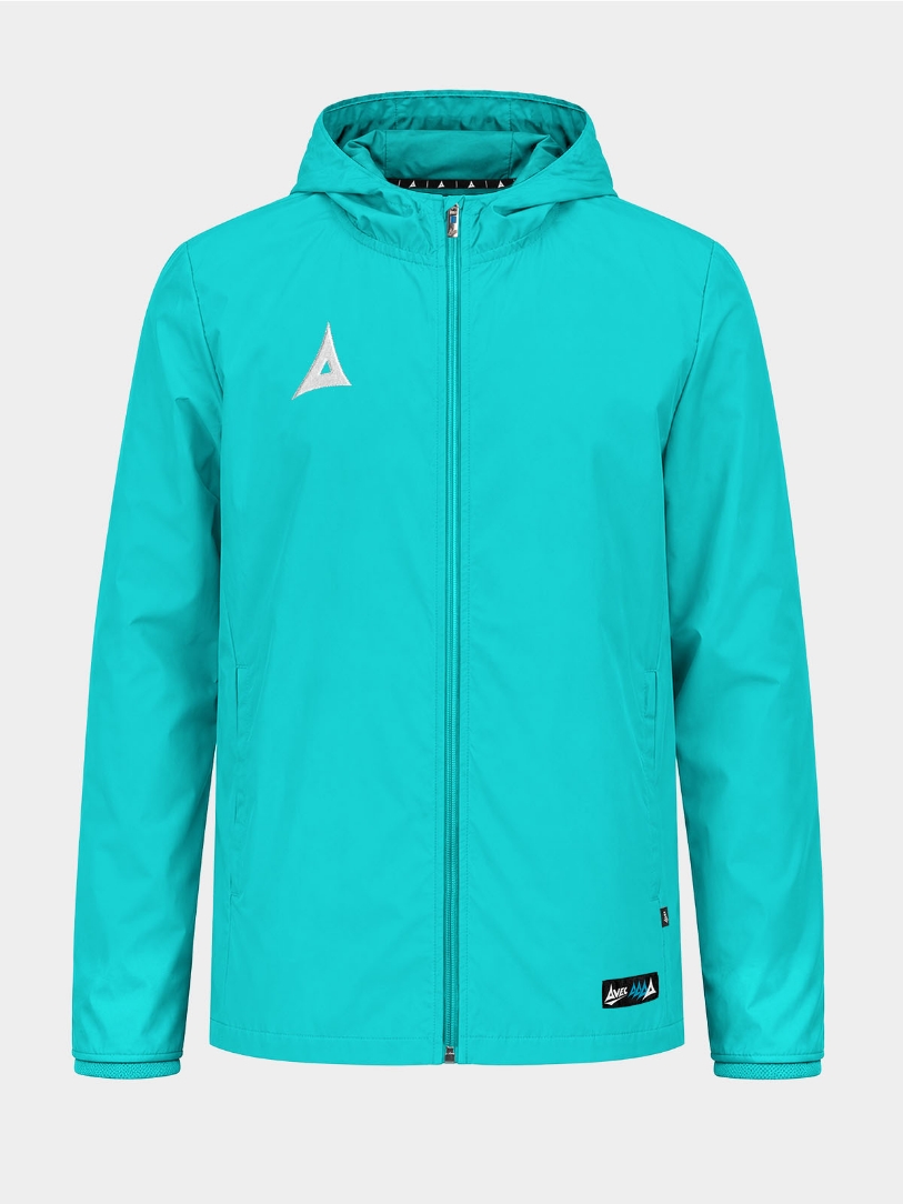 	Front view of the Hyper Blue Focus 2 Shell Jacket, a modern and high-visibility football training jacket.