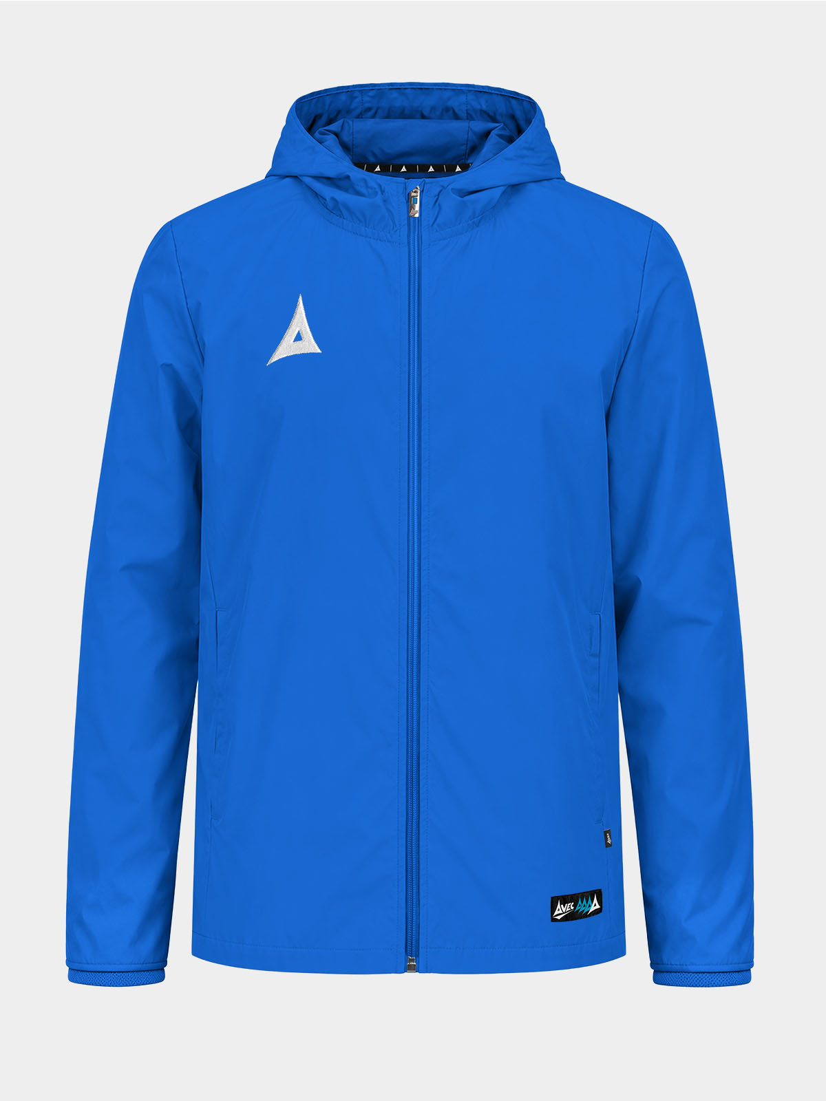 	front view of the royal blue focus 2 shell jacket, featuring concealed zipped pockets and water-resistant fabric.