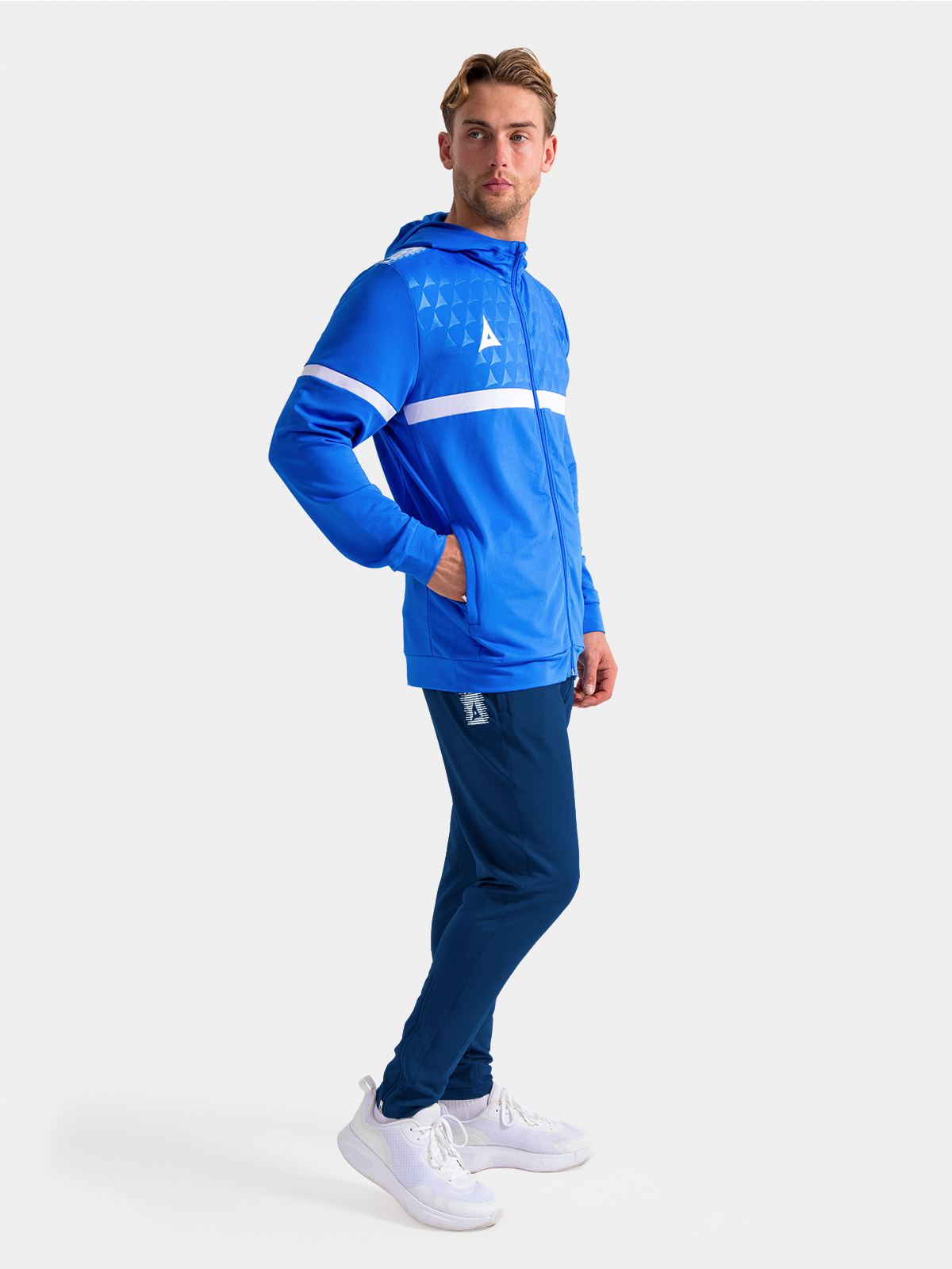 	full training kit combination in royal blue, showing the evolve pro fz hoody as a versatile all-weather training layer