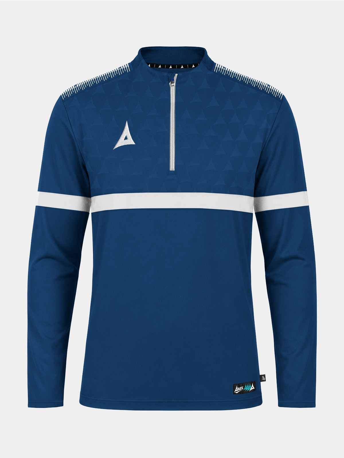 	front view of the navy evolve pro overlay, featuring the technical 1/4 zip entry and breathable mesh ventilation panels.