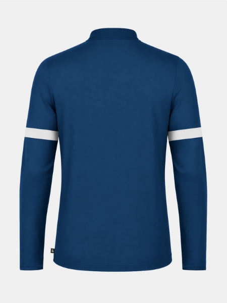 	Rear perspective of the Navy Evolve Pro training top, showing the clean lines and professional athletic silhouette.