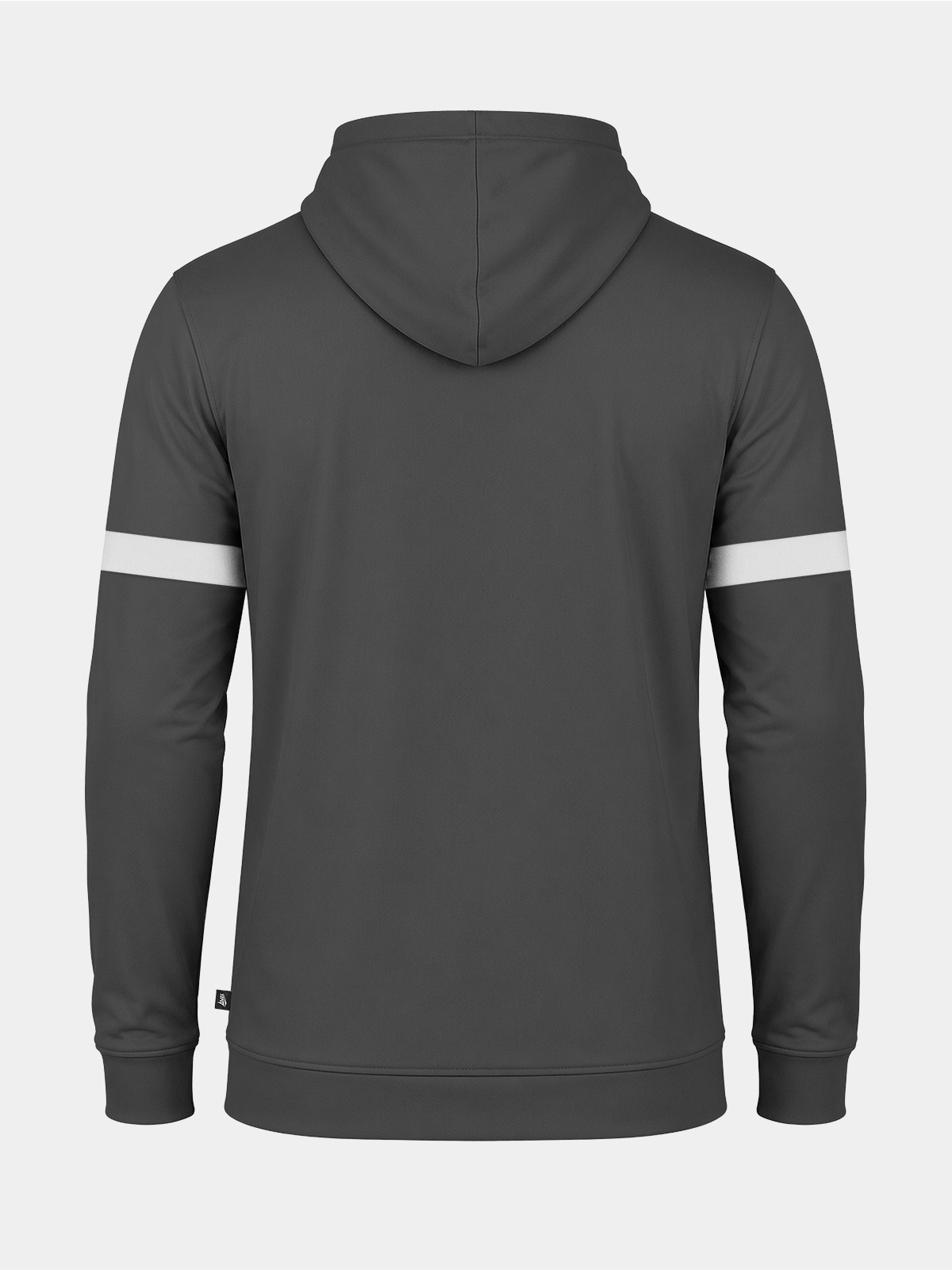 	back view of the anthracite charcoal hoody, displaying the high-stretch fabric and professional athletic tailoring.