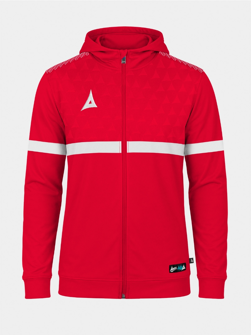 	Front shot of the Red Evolve Pro FZ Poly Hoodie, displaying the full-zip functionality and soft-touch brushed microfibre lining.