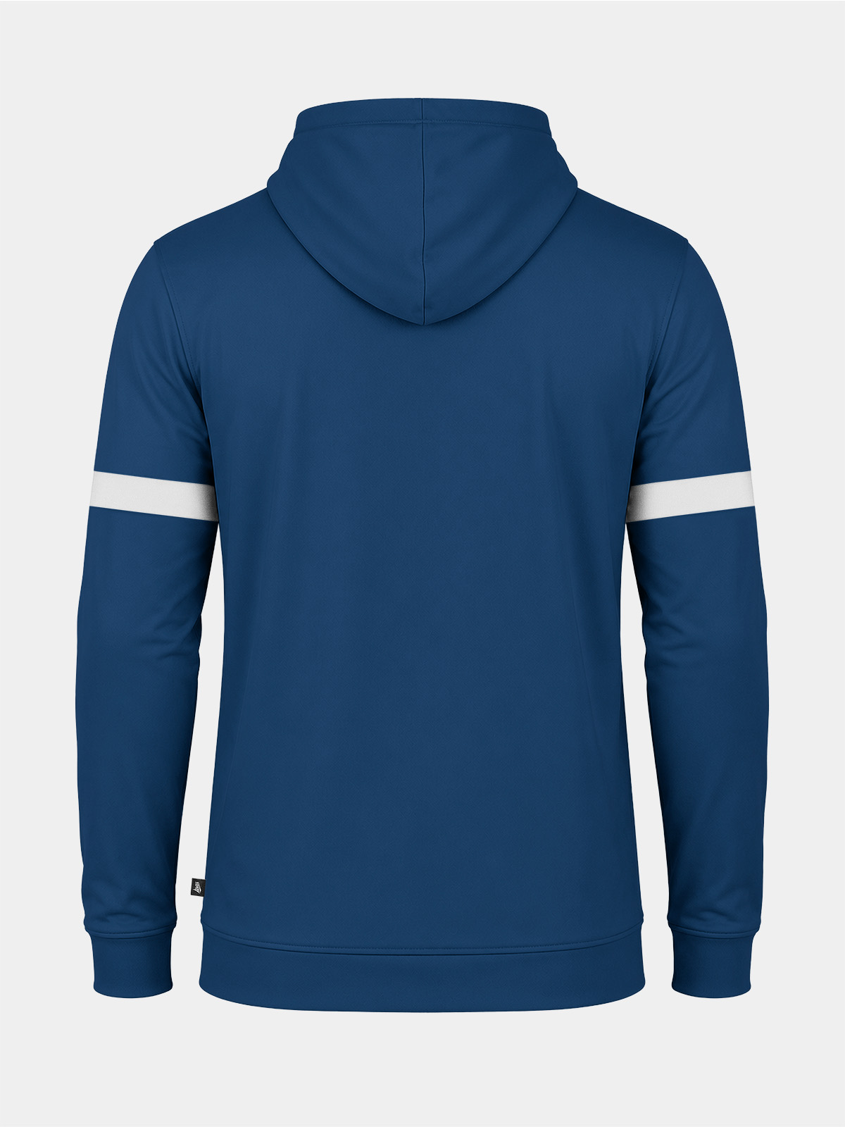 	rear view of the navy full-zip hoody, designed for all-weather training with a lightweight yet warm shield construction.