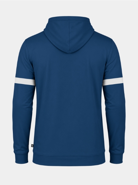 	Rear view of the Navy full-zip hoody, designed for all-weather training with a lightweight yet warm shield construction.
