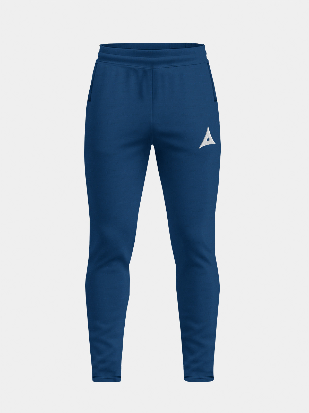 straight-on view of the navy evolve pro tech pant, showing the professional athletic fit and high-performance finish