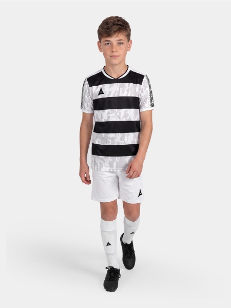 Full body kit view of the Black and White Pro Intent Jersey, styled with matching teamwear shorts and socks.