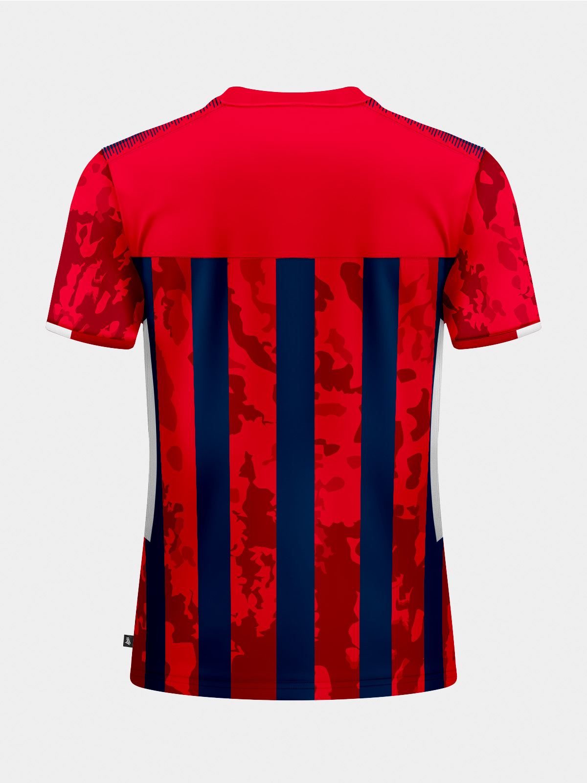 rear view of the red and navy striped football jersey, featuring a clean panel design optimized for professional squad numbering.
