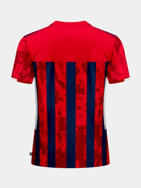 Rear view of the red and navy striped football jersey, featuring a clean panel design optimized for professional squad numbering.