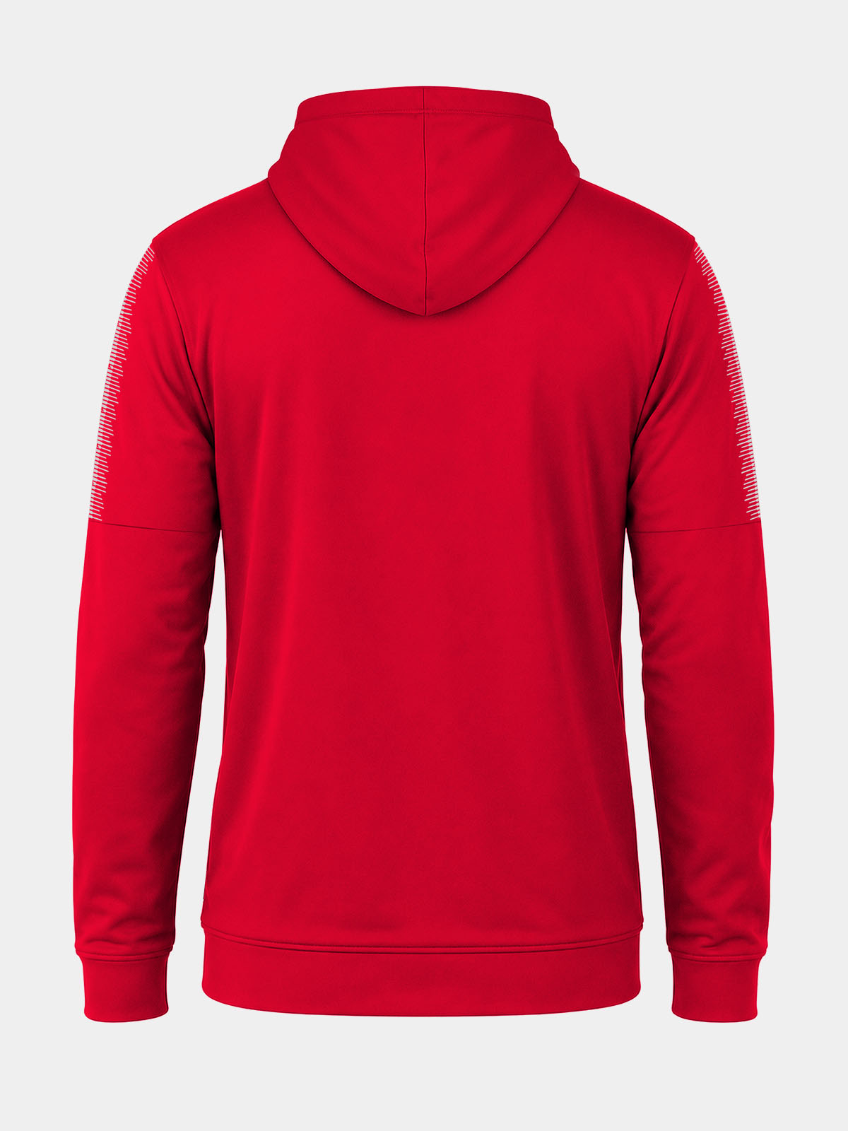 evolve fz hoodie red rear view showing drawstring hood and standard relaxed fit