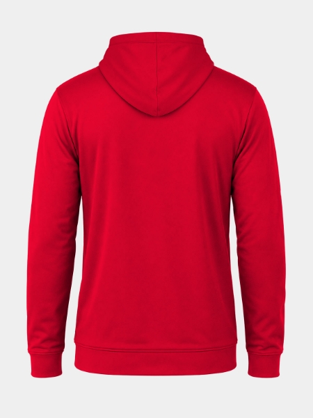 Focus OTH Tech Hoodie red rear view showing drawstring hood and standard relaxed fit