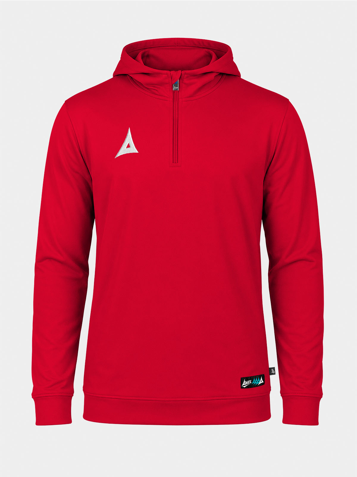	front-facing shot of the red focus 2 qz hoody, featuring a high-impact colourway and functional 1/4 zip.