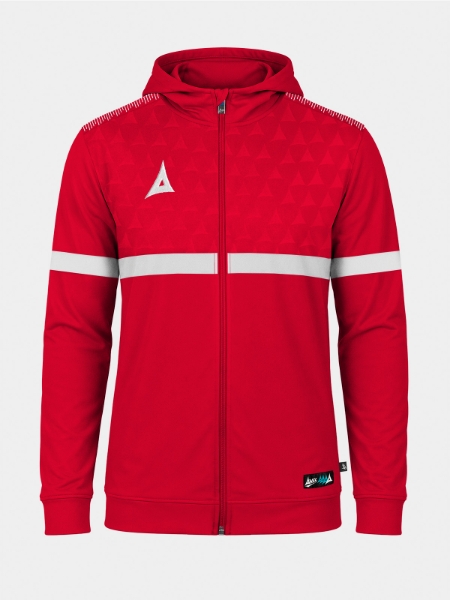 	Front shot of the Red Evolve Pro FZ Poly Hoodie, displaying the full-zip functionality and soft-touch brushed microfibre lining.