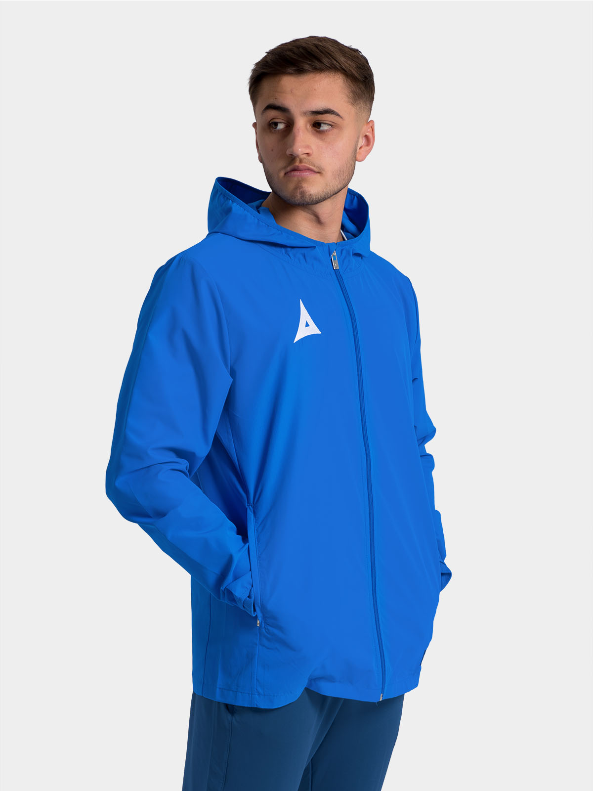 	top-half view of the royal blue focus 2 jacket, showcasing the athletic fit and vibrant team colour