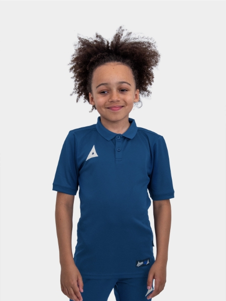	A boy is wearing the Avec Focus 2 Navy Tech Polo 