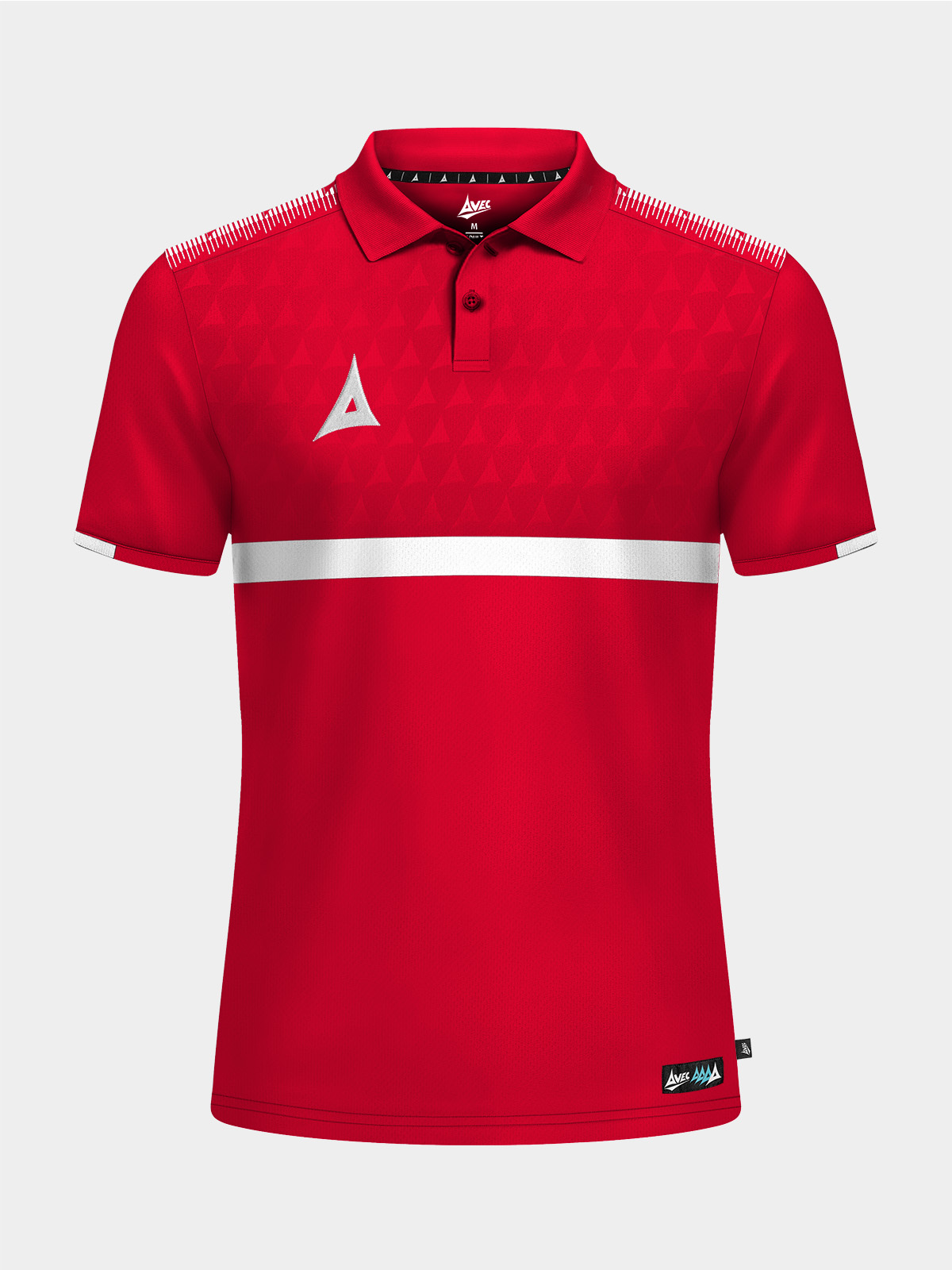 	front-facing shot of the red evolve pro tech polo featuring a smart flat knit neckline and debossed pattern.