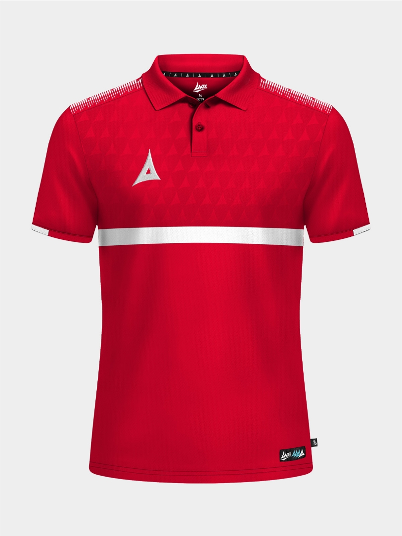 	Front-facing shot of the Red Evolve Pro Tech Polo featuring a smart flat knit neckline and debossed pattern.
