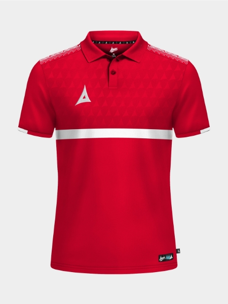 	Front-facing shot of the Red Evolve Pro Tech Polo featuring a smart flat knit neckline and debossed pattern.