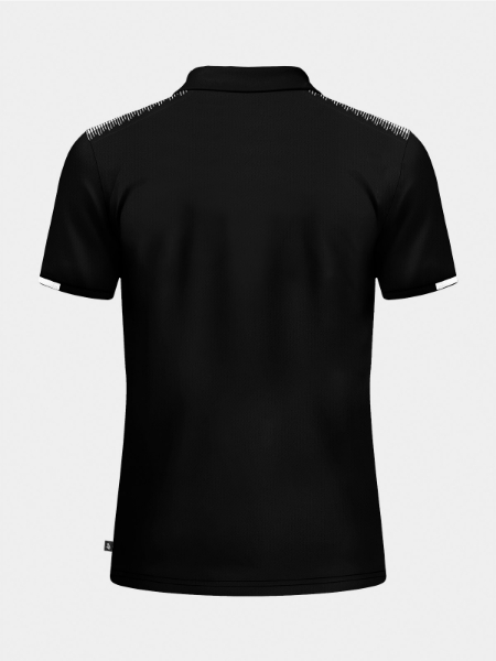 Rear perspective of the Black travel polo, showing the clean finish and tailored athletic silhouette