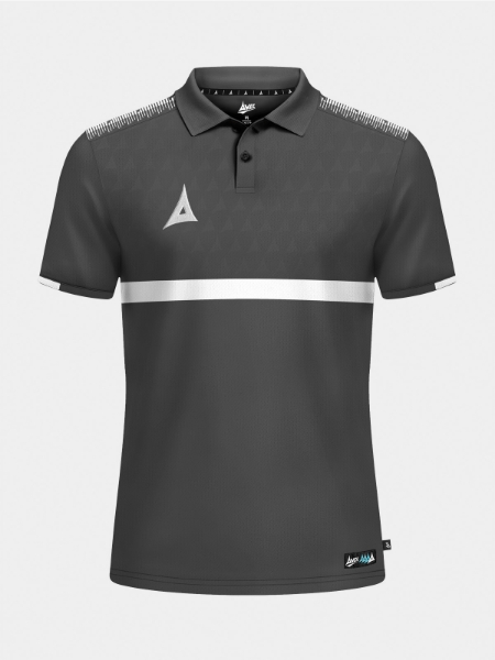 	Front shot of the Anthracite Dark Grey Evolve Pro Tech Polo with a two-button placket and debossed detailing
