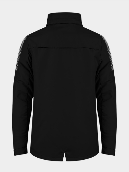 Black Evolve Rain Jacket rear view showing fishtail cut and size adjuster toggles on hem