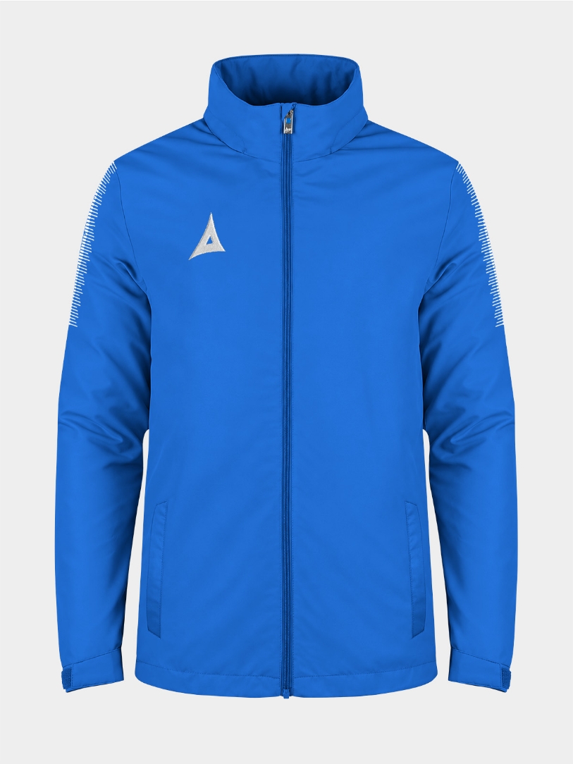 	Royal blue Evolve Rain Jacket front view showing water-resistant shell and zip fastening