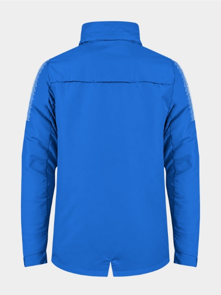 	Evolve Rain Jacket royal blue back view showing fishtail cut and hem adjuster toggles