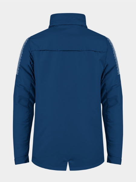Evolve Rain Jacket navy rear view showing fishtail cut for rear coverage during movement