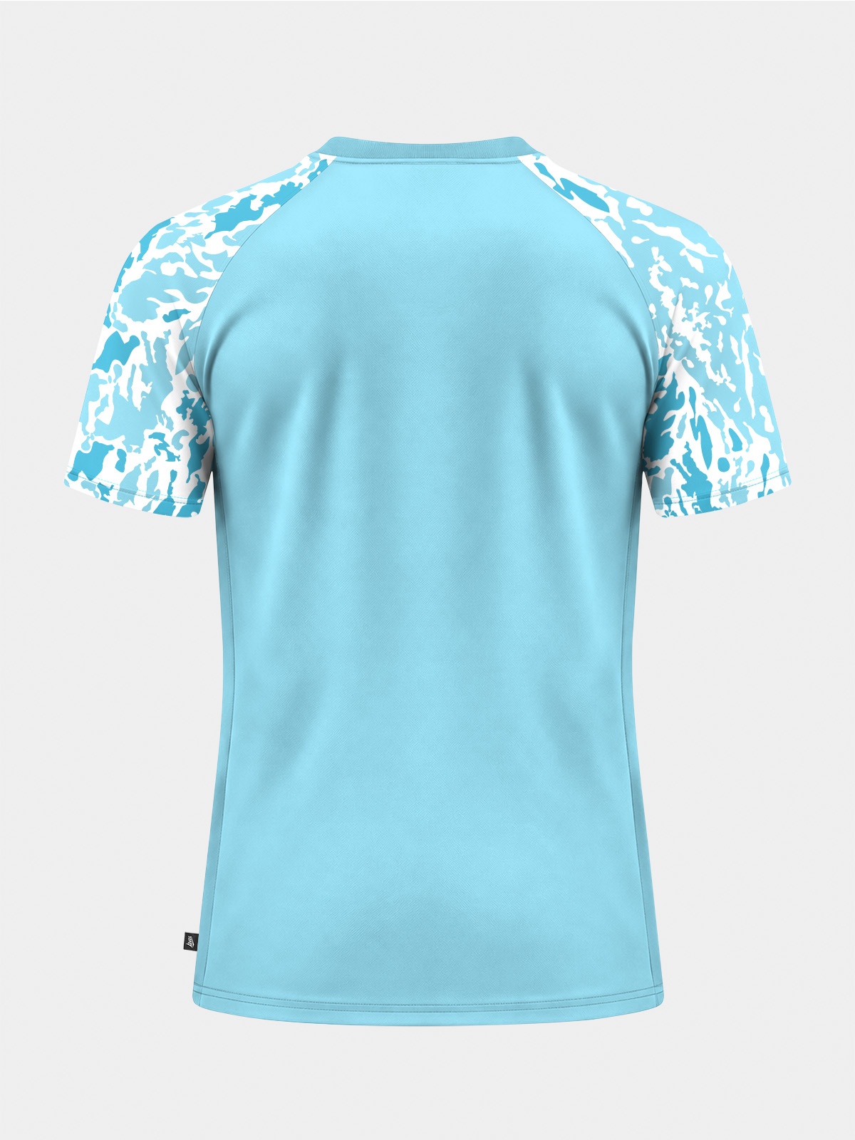 	rear perspective of the hyper sky jersey, showing the solid blue back designed for professional squad customisation