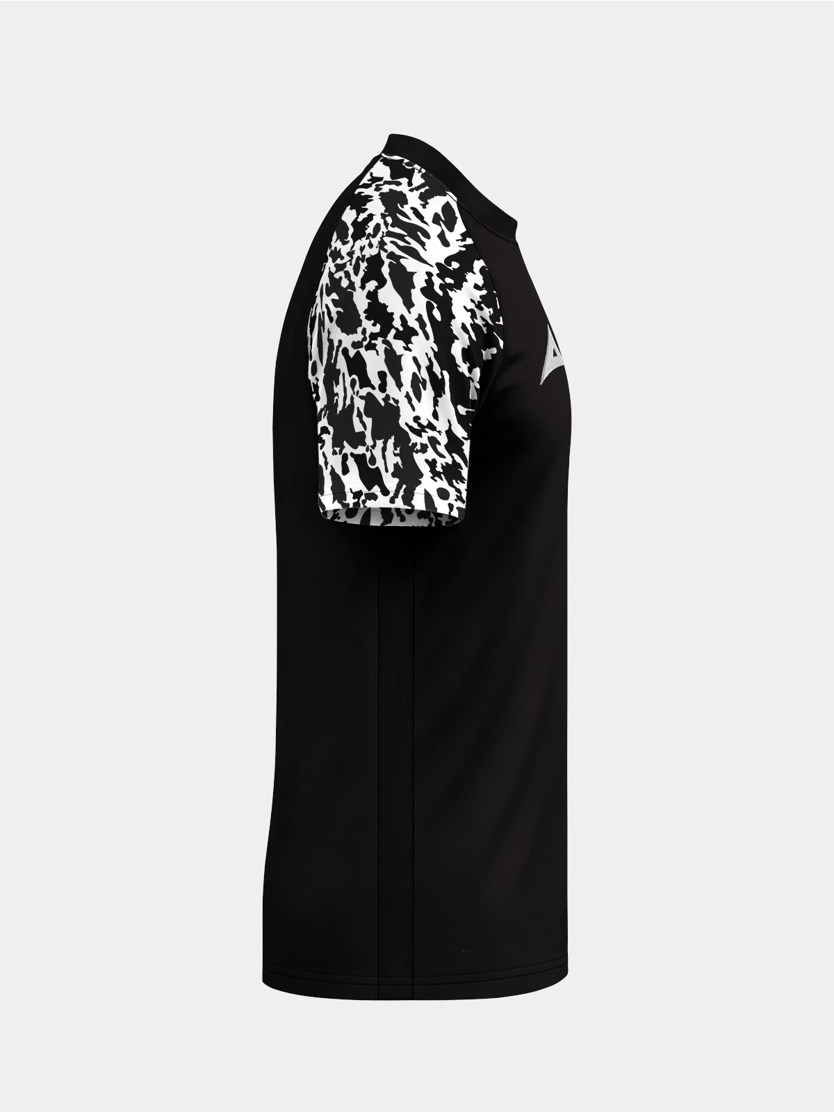 	right profile of the black classic pro jersey, displaying the streamlined sleeve and embroidered branding.