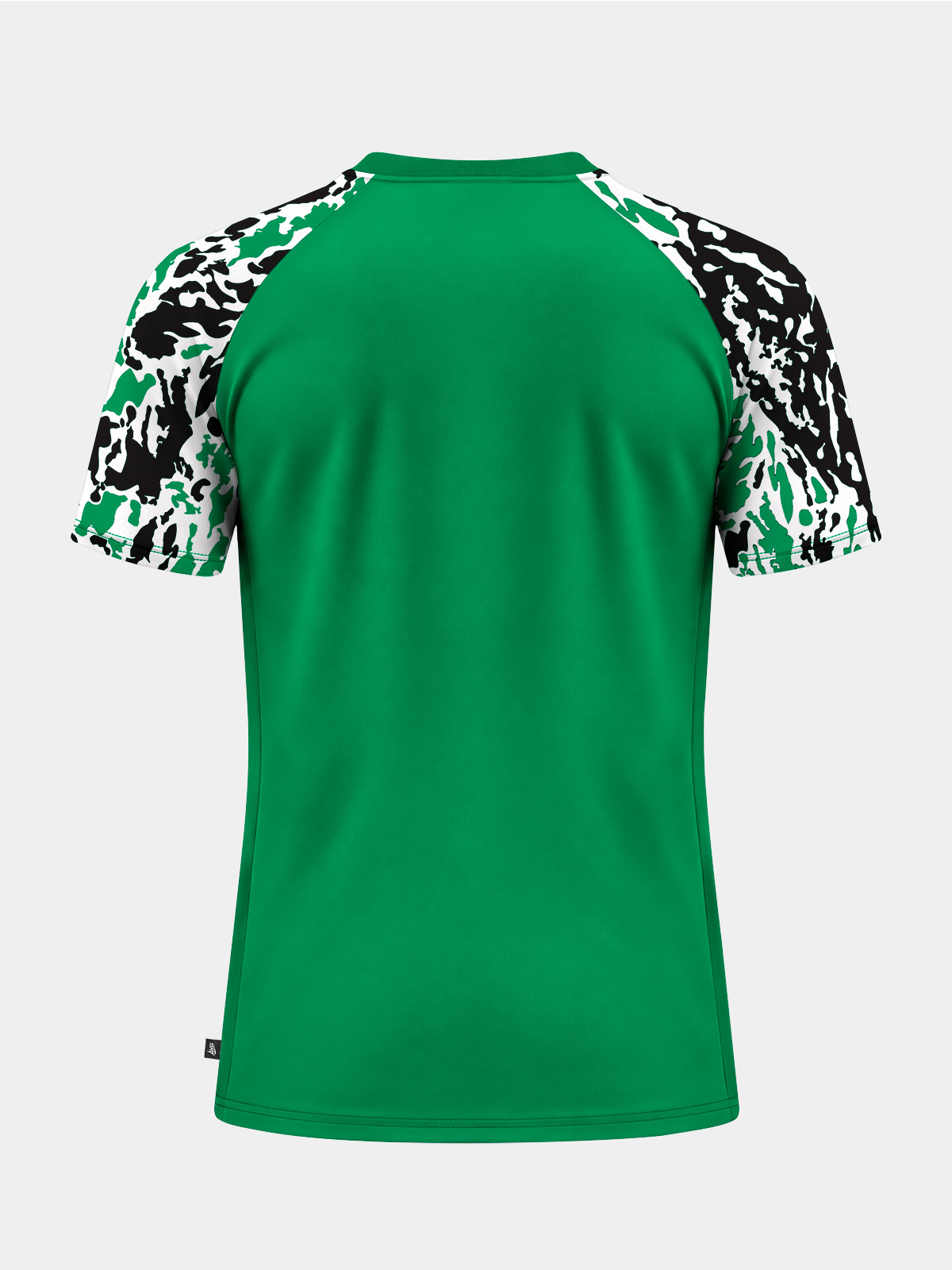 	back view of the green matchday jersey, providing a clean layout for squad numbers and sponsors.
