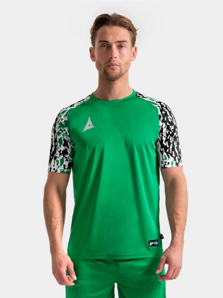 	Model showcasing the Green Classic Pro Jersey, highlighting the modern textured design and pro-fit.