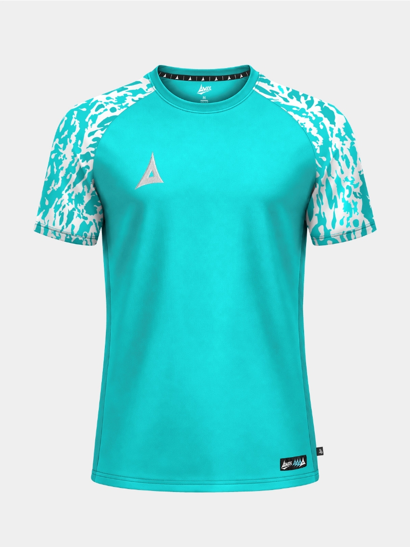 	A professional front view of the Hyper Blue Classic Pro Jersey with a bold blue body and contemporary camo sleeves.