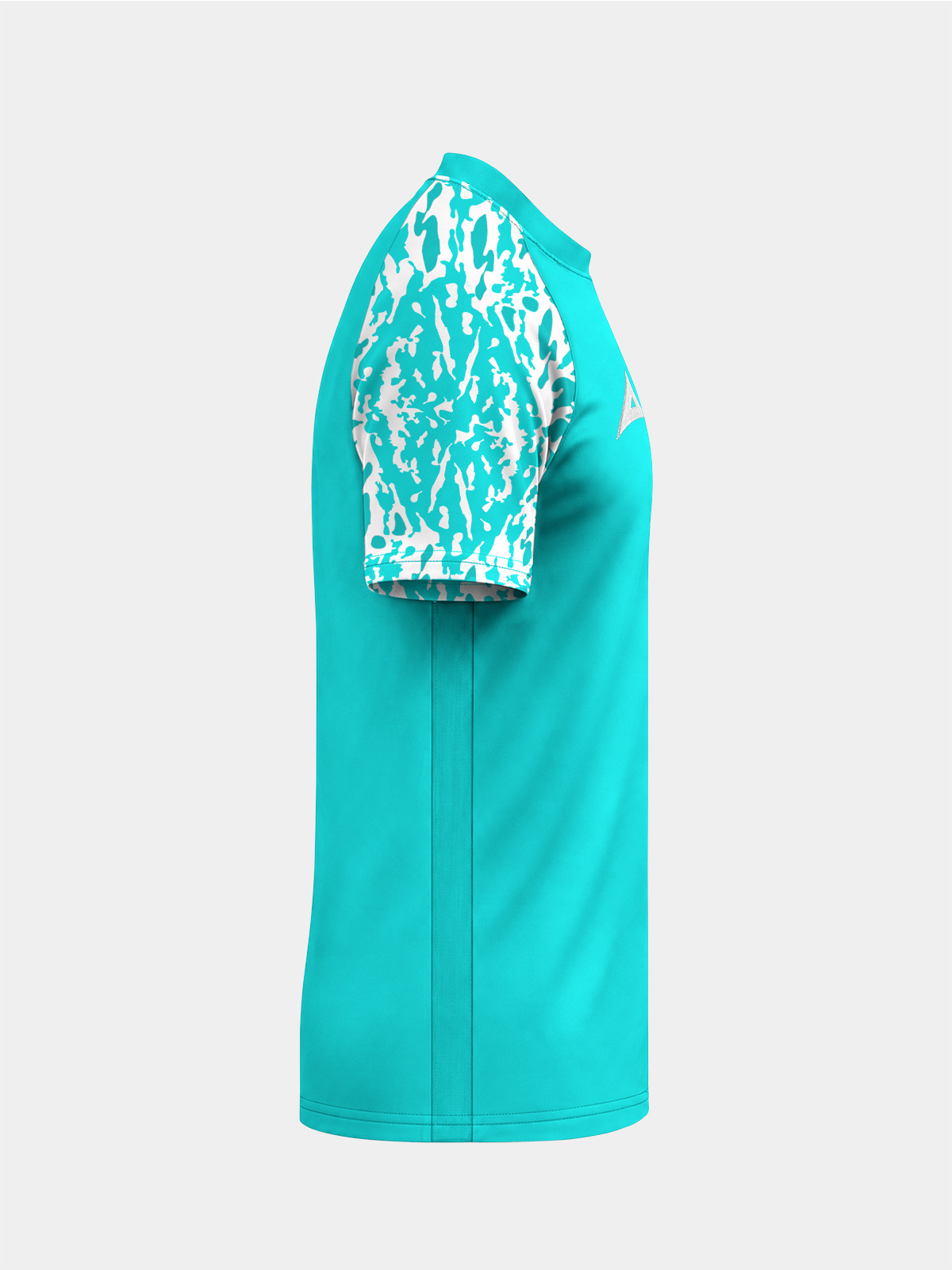 	right profile of the hyper blue classic pro shirt, displaying the high-durability interlock polyester fabric.