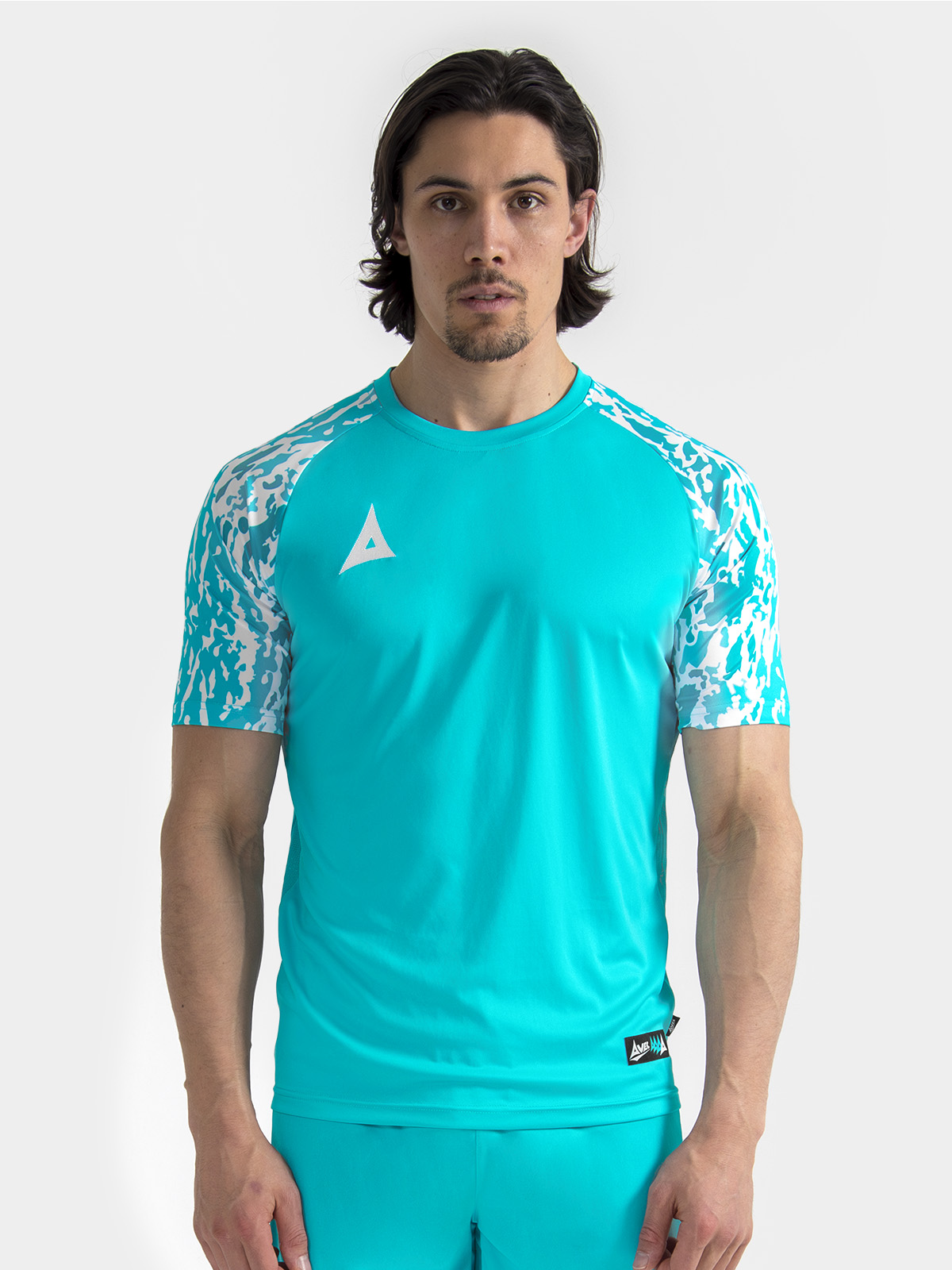 	model showcasing the hyper blue classic pro jersey, highlighting the vibrant colourway and performance-led pro-fit.