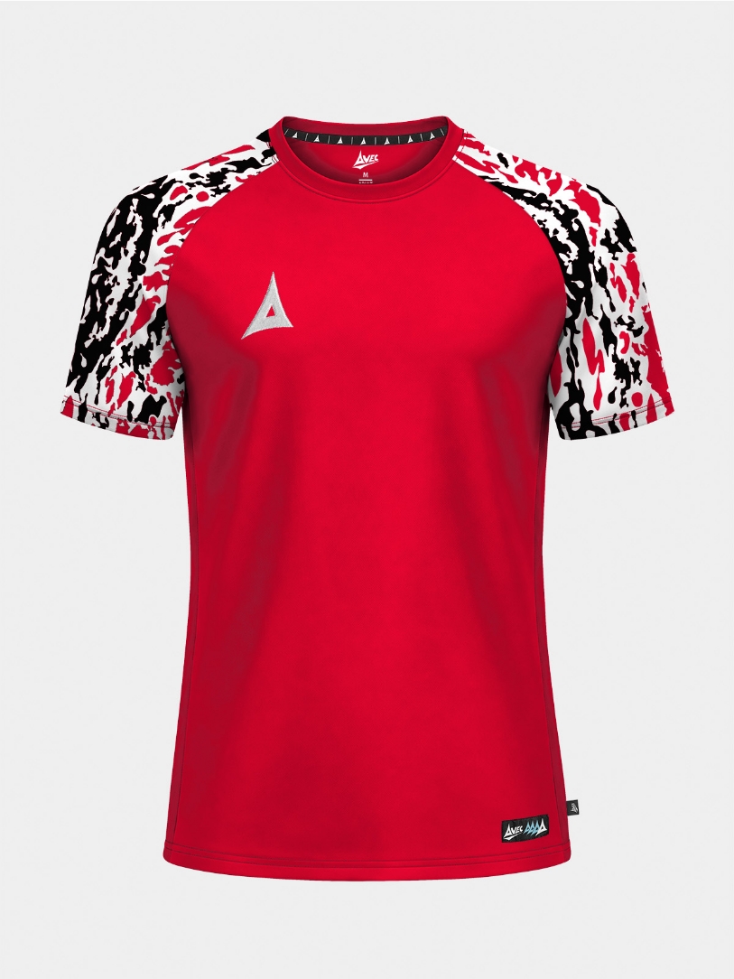 	The Red Classic Pro Jersey shown from the front, featuring a bold red torso and matching tonal red camo graphics on the sleeves.