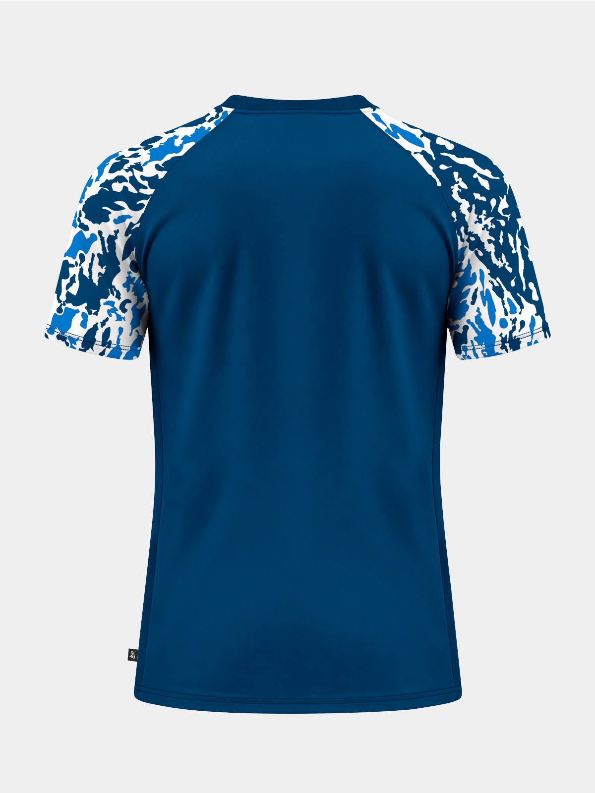 	rear view of the navy hooped jersey, offering a professional surface for team printing.