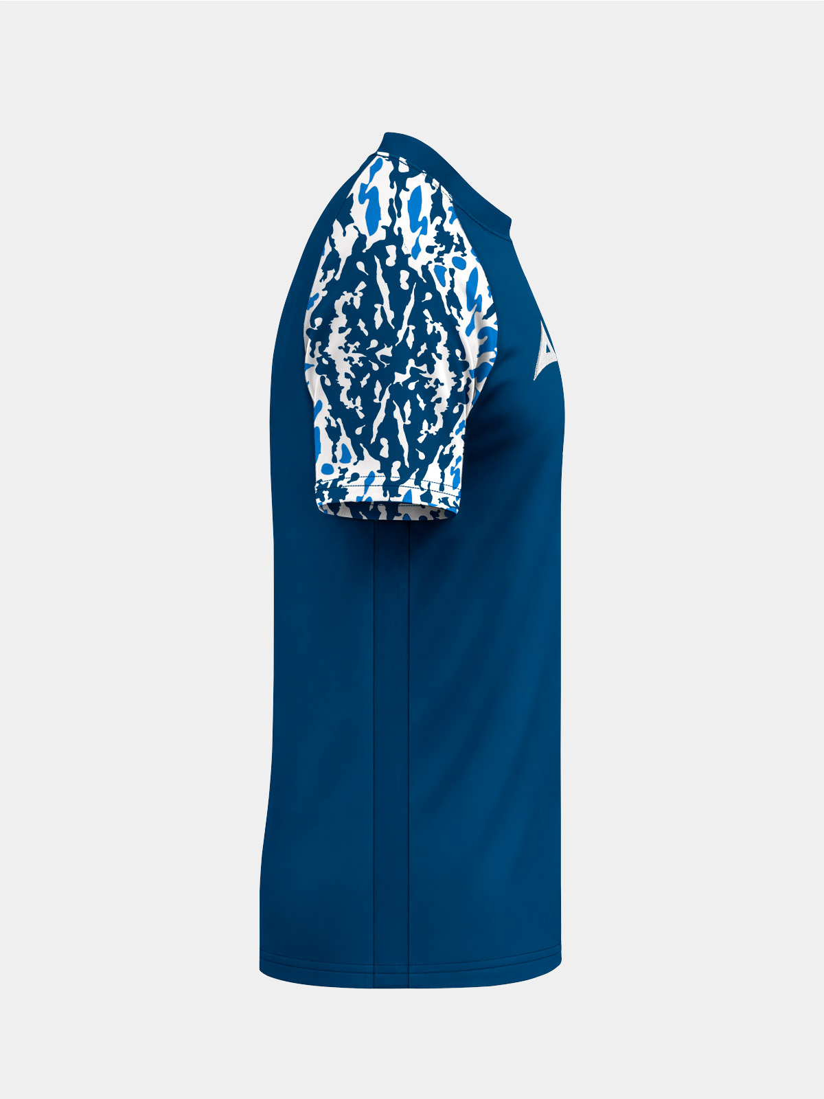	right profile of the navy classic pro shirt, displaying the high-performance interlock fabric.