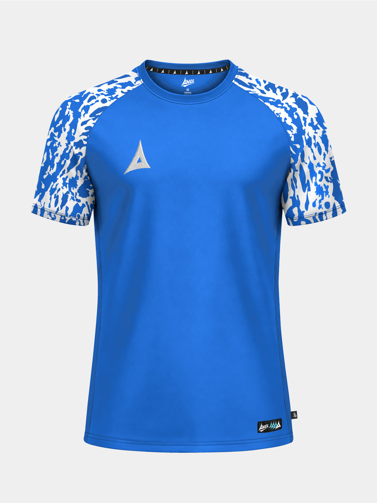 	front view of the royal blue classic pro jersey, featuring a deep blue torso and professional camo-sublimated sleeves.