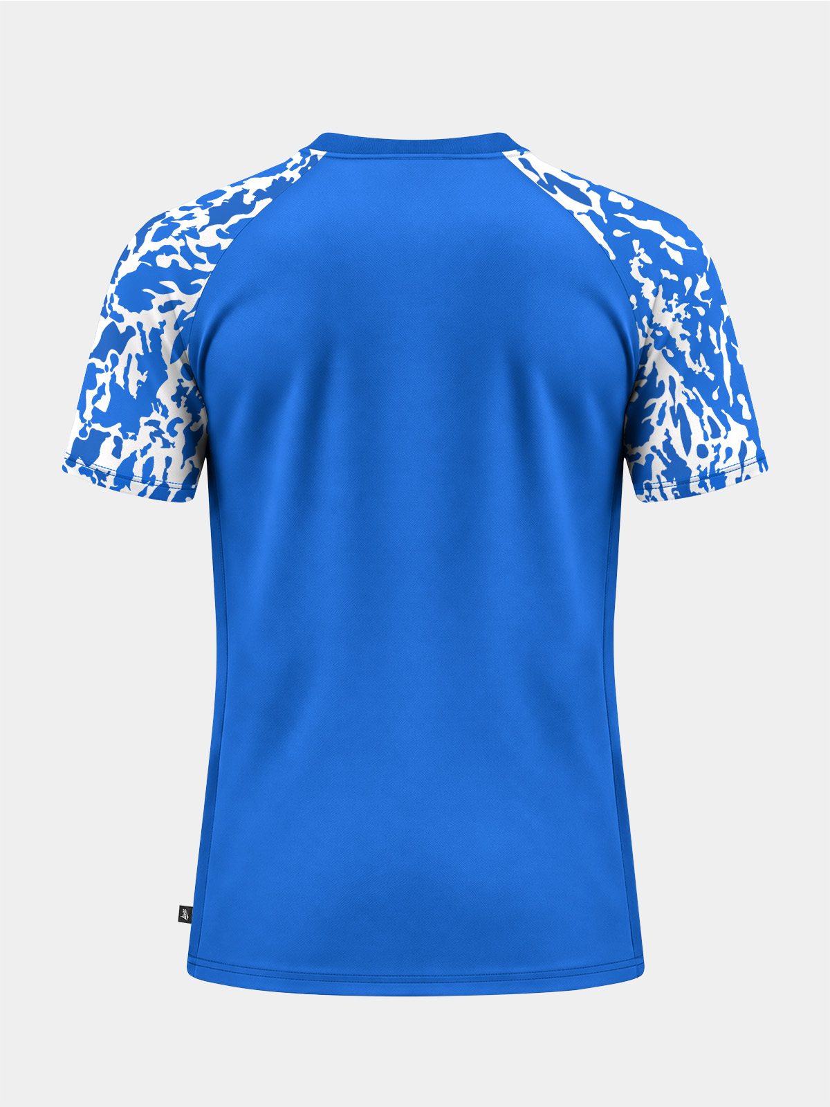 	rear perspective of the royal blue jersey, tailored for amateur and professional club personalisation.