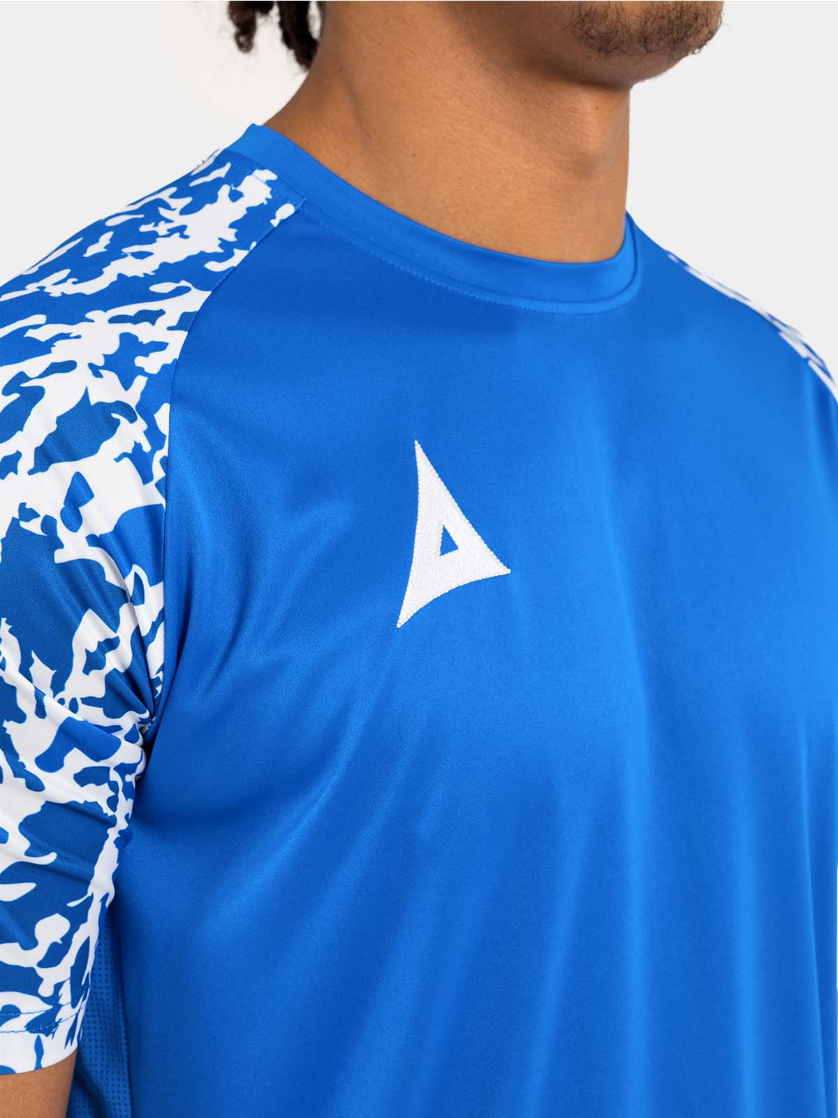 	technical shot of the royal blue round collar and reinforced neck tape