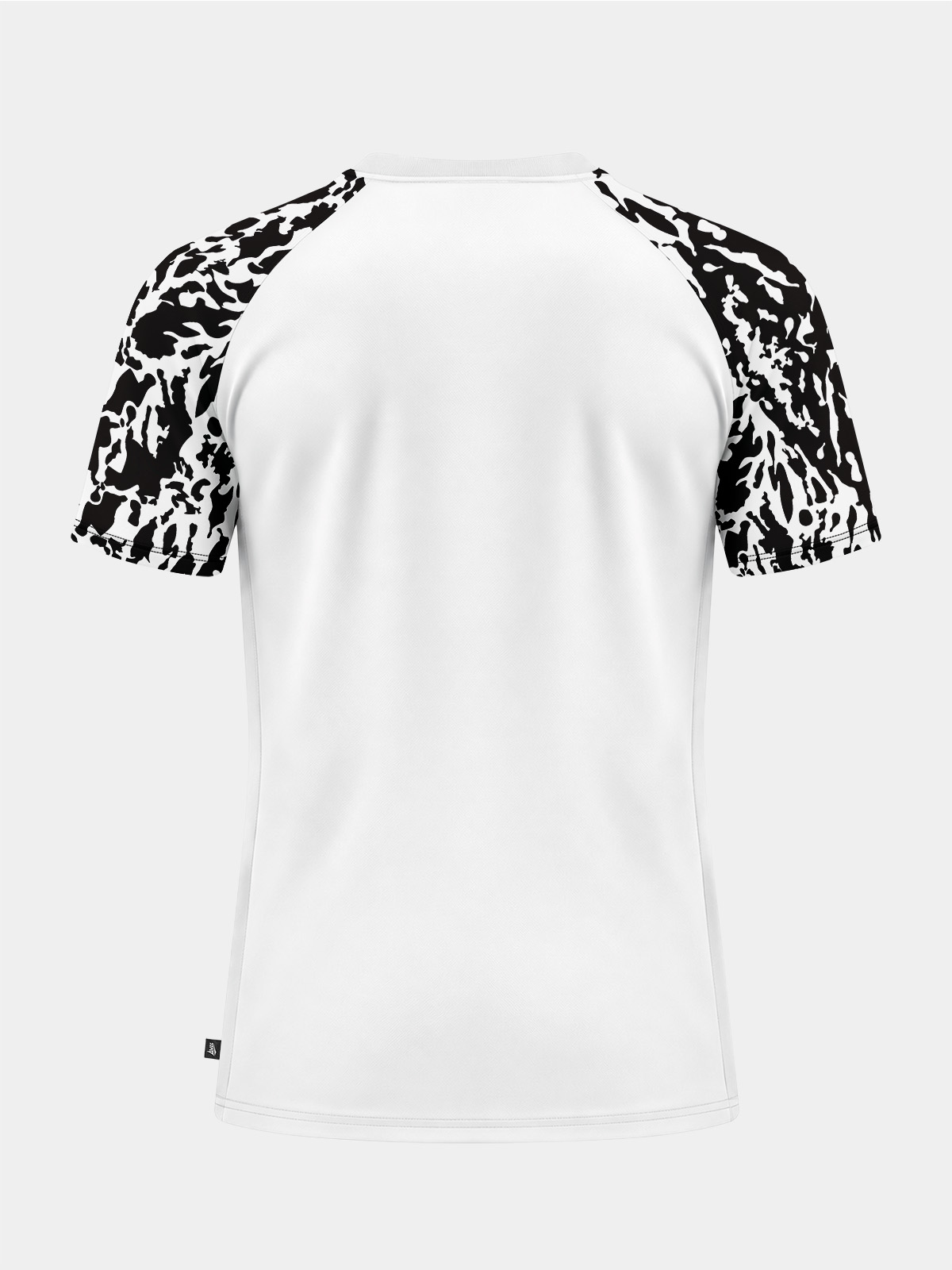 	rear perspective of the white and black jersey, showing the clean white back designed for professional squad numbering.