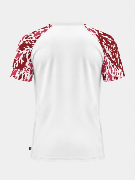 	Rear perspective of the White and Red jersey, showing the solid white back designed for player customisation.