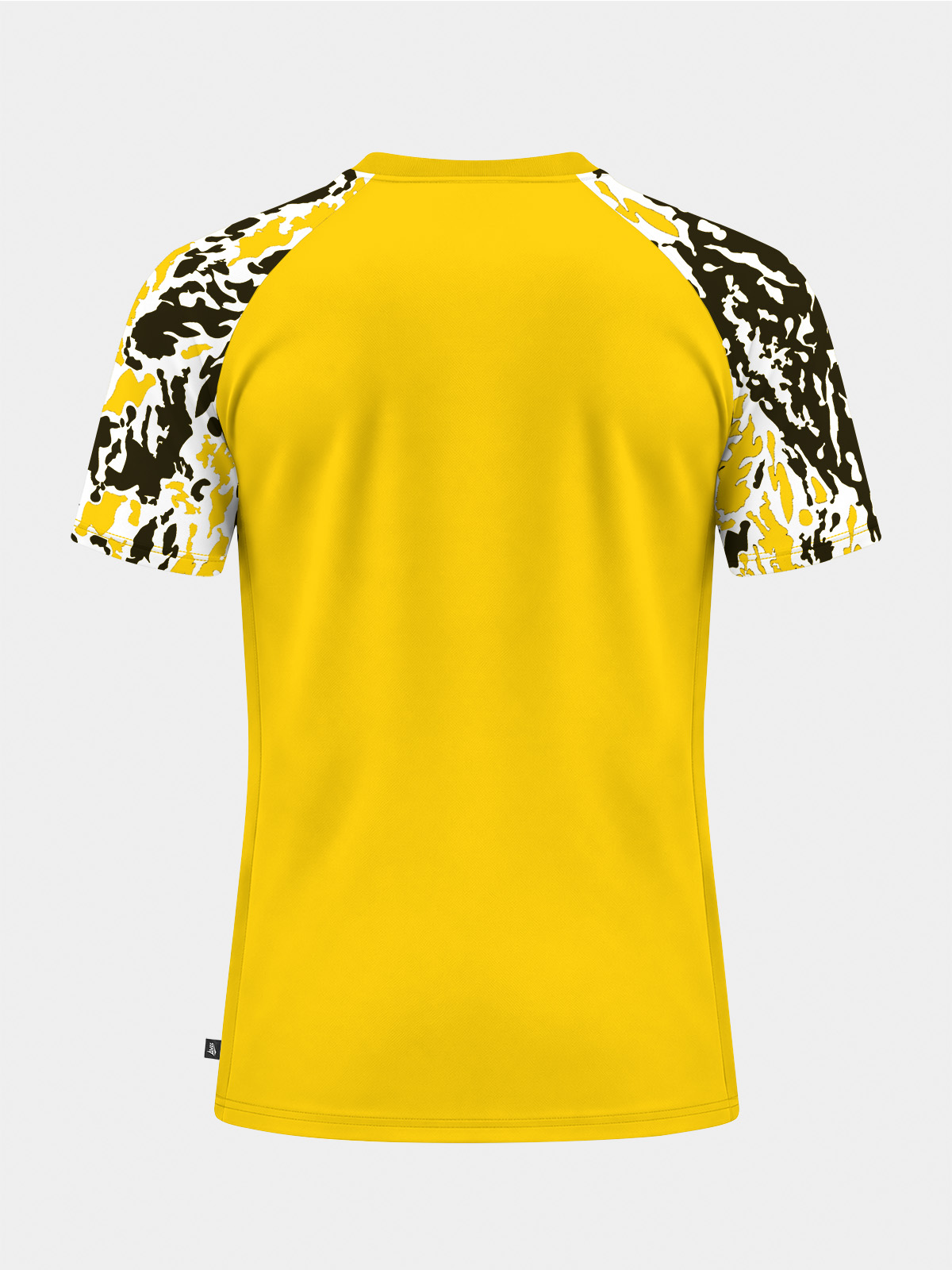 	rear perspective of the yellow jersey, tailored for amateur and professional club personalisation and printing.