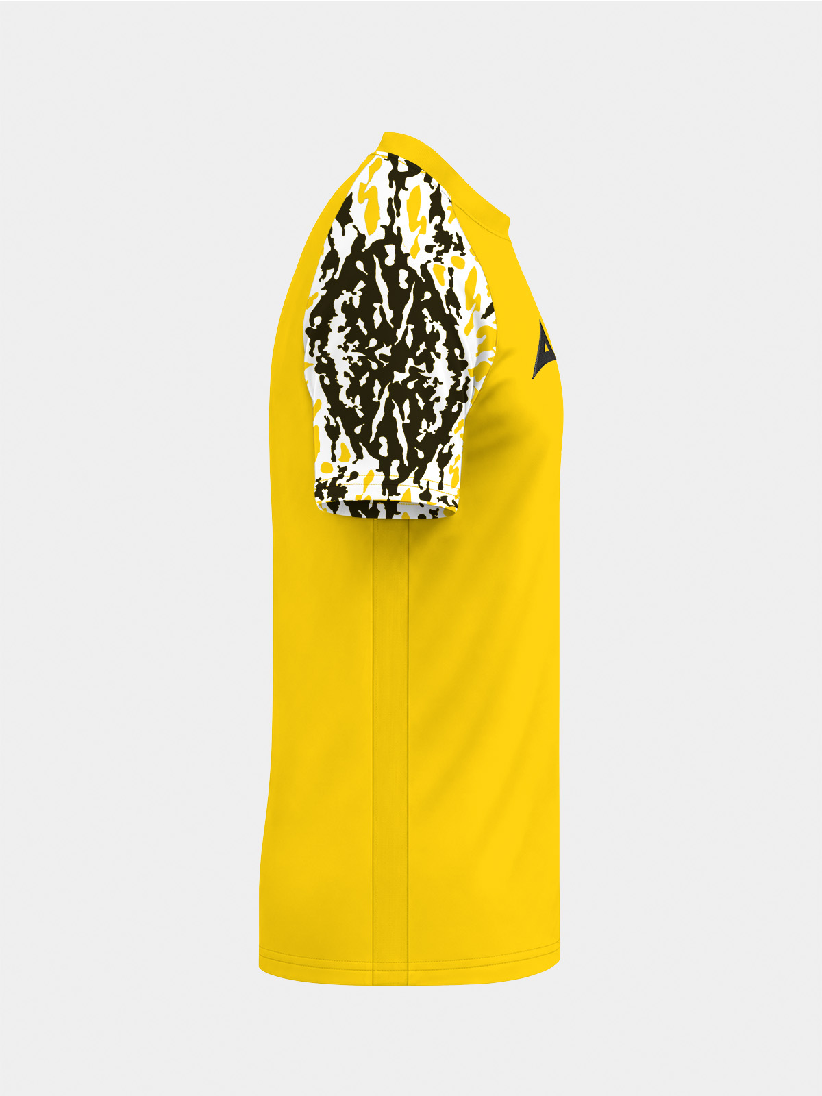 	right side shot of the yellow classic pro shirt, displaying the high-performance interlock polyester construction.
