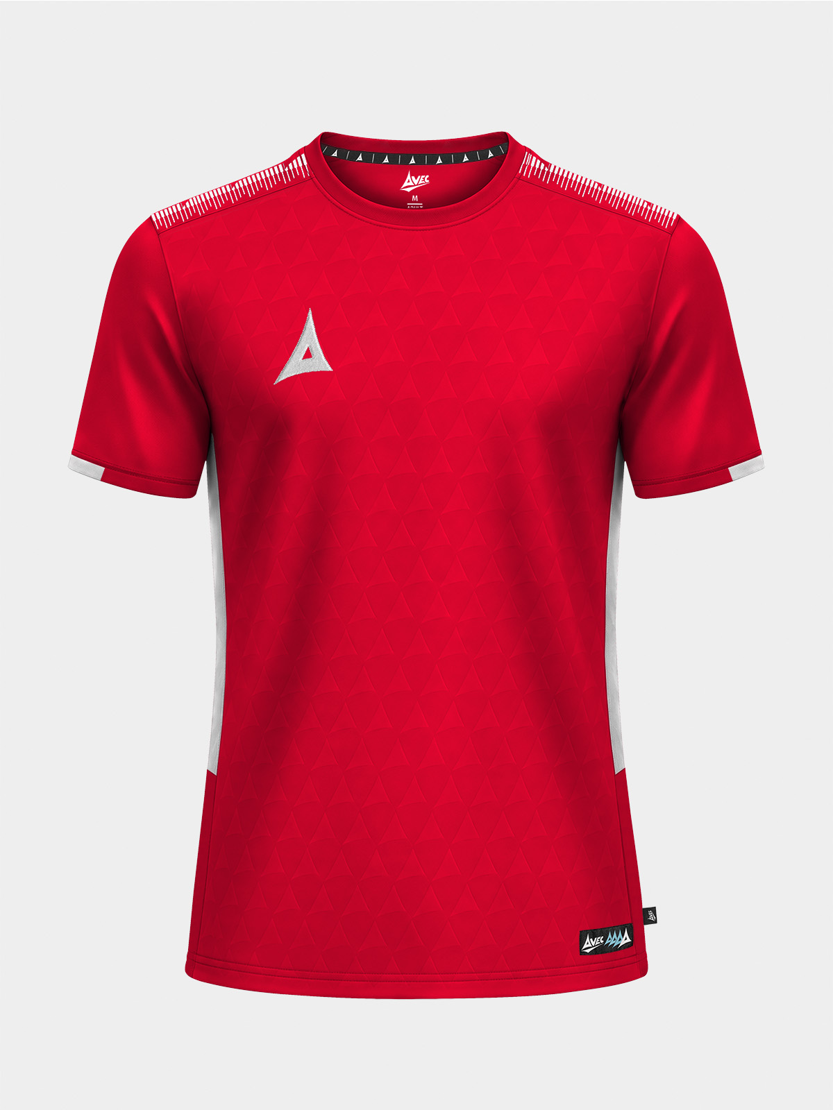 front-facing view of the vibrant red evolve pro training jersey with debossed texture.