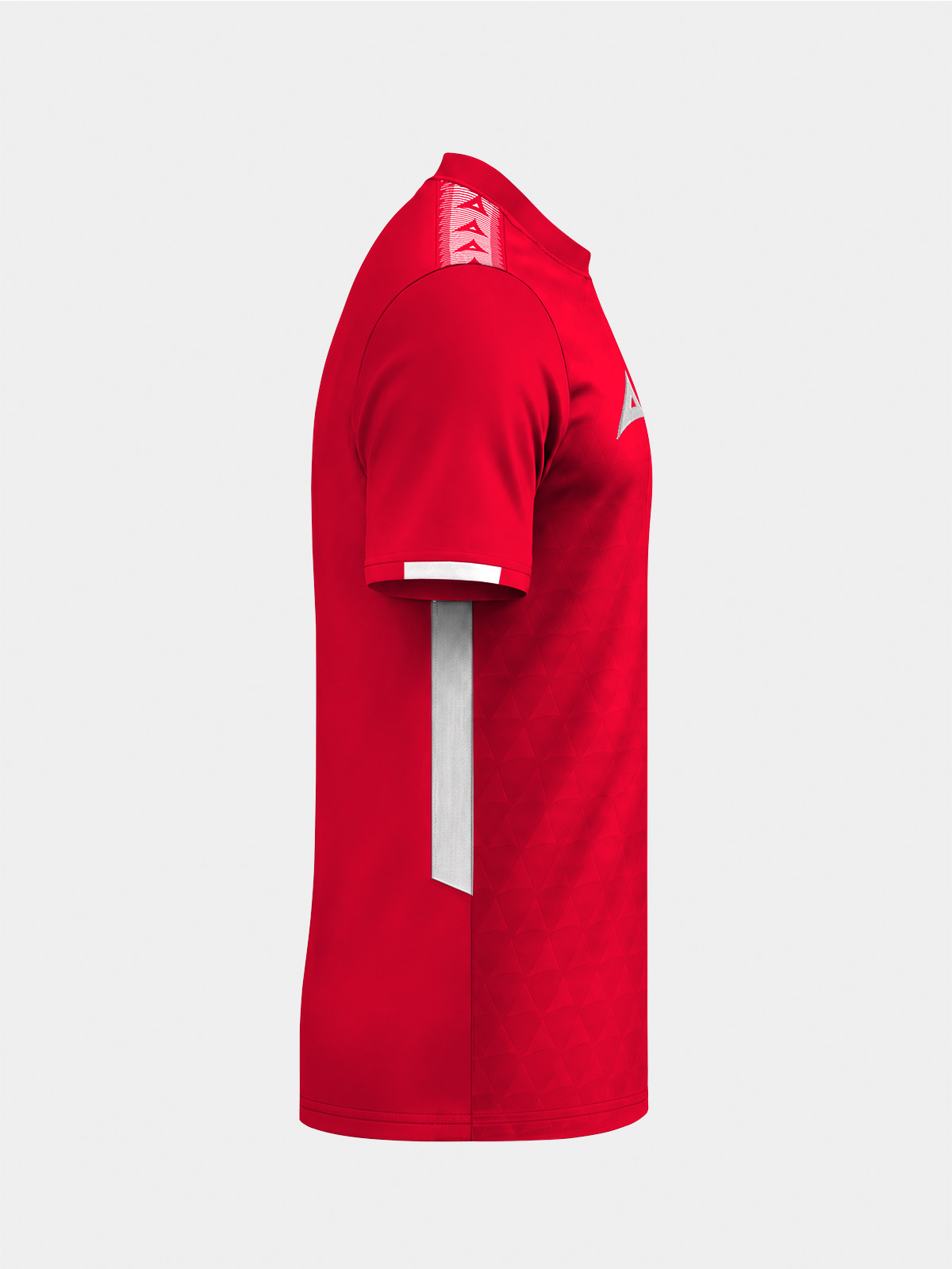	right profile of the red evolve pro jersey, showing the durable quick-dry fabric build.
