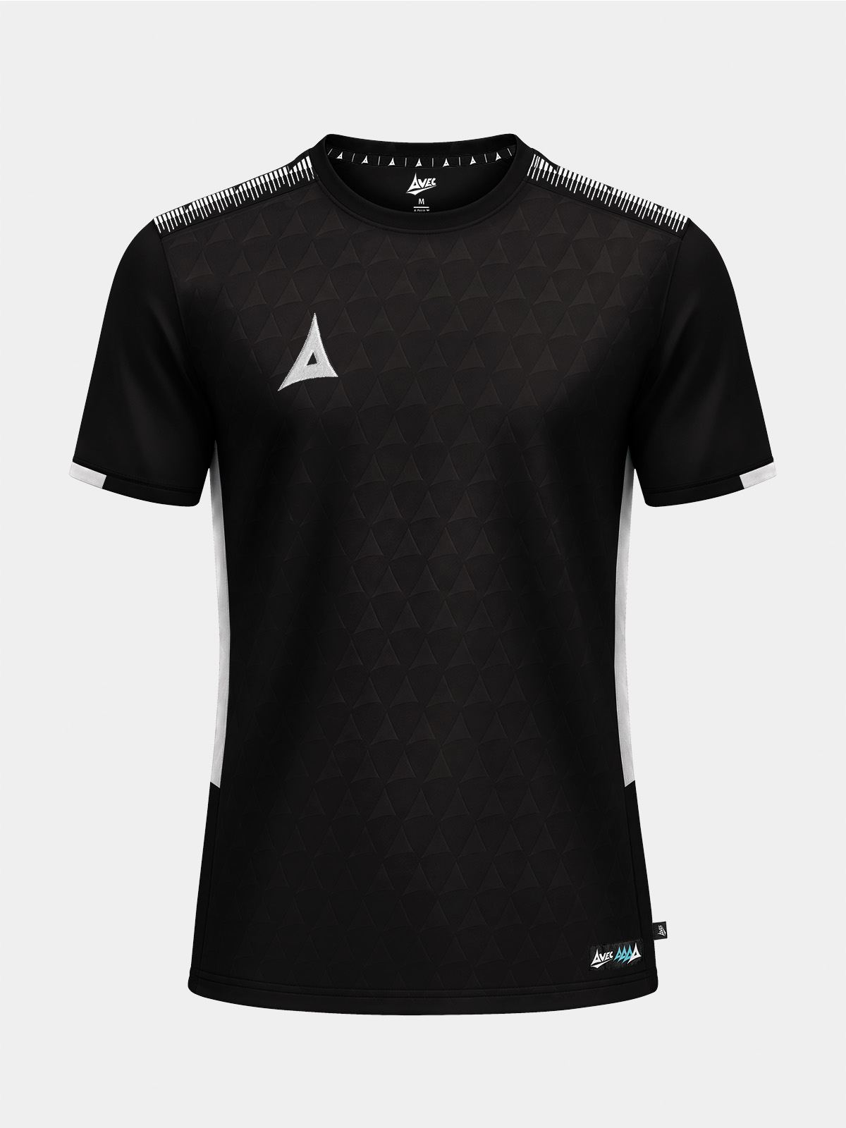 	front view of the black evolve pro training jersey featuring a subtle debossed 'a' logo pattern on front panel