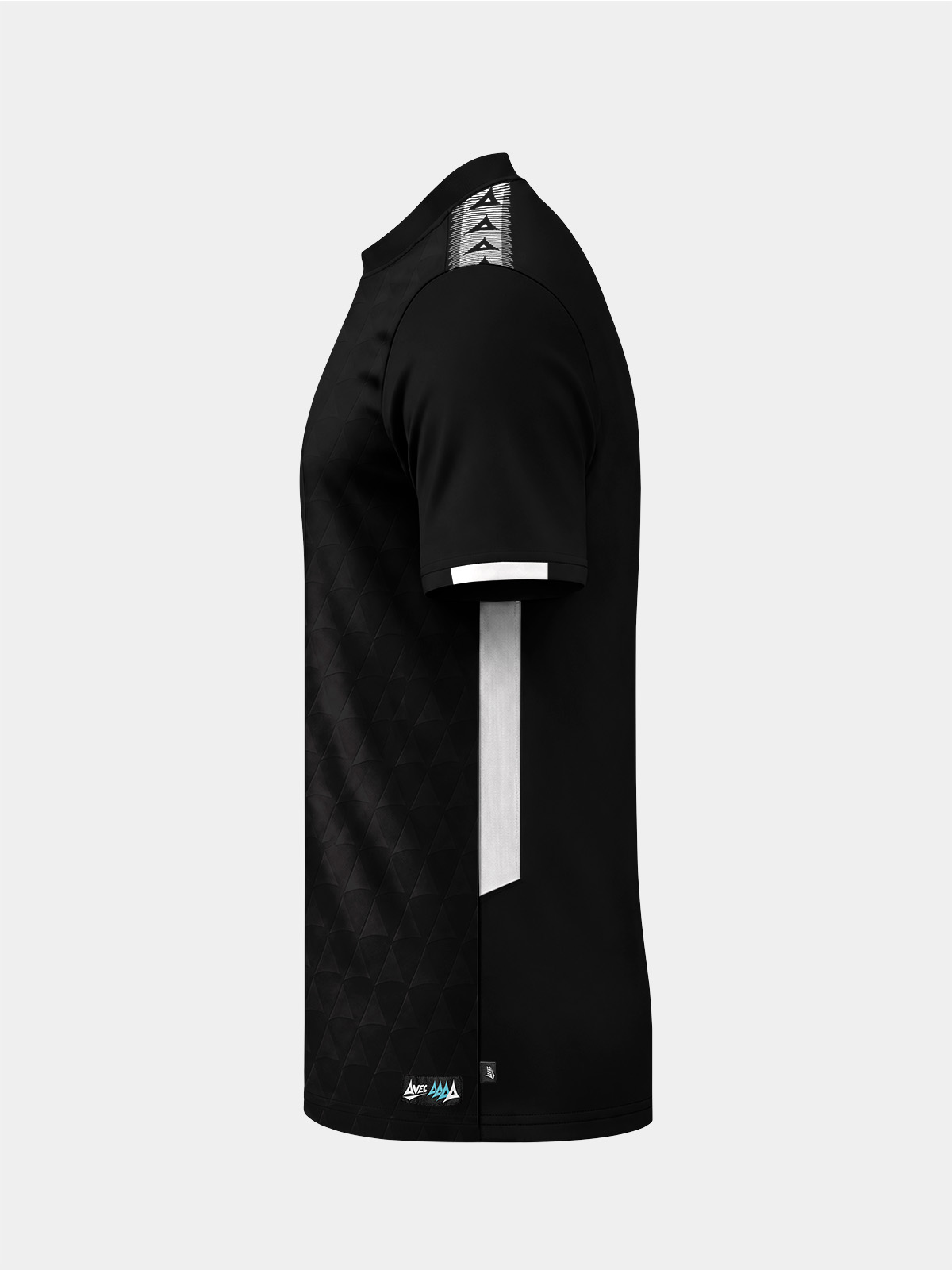	left side profile of the black evolve pro jersey highlighting the breathable ultra-mesh side panels.