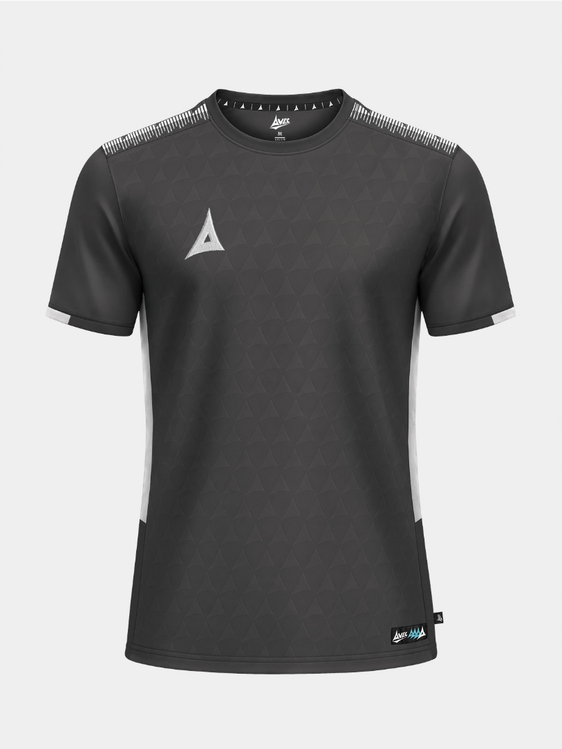 	Front view of the Anthracite Dark Grey Evolve Pro Training Jersey with debossed front panel detailing.